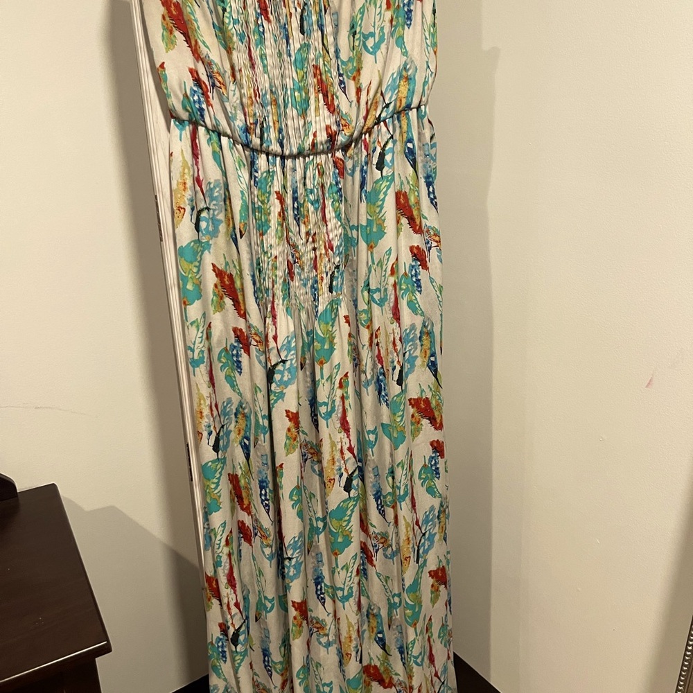 Multi color Rachel Roy maxi dress with pleat detail, size large.
